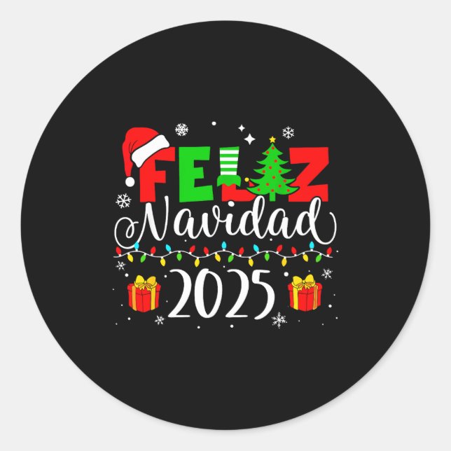Adesivo Redondo Feliz Navidad Matching Family Spanish Christmas Me (Frente)
