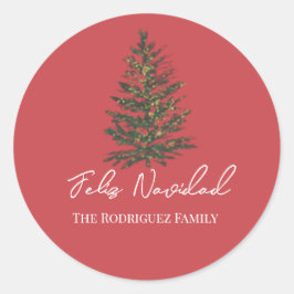 Adesivo Redondo Feliz Navidad-Merry Christmas Tree and Lights 