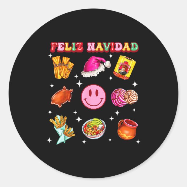 Adesivo Redondo Feliz Navidad Mexican Christmas Mexico Food Men Wo (Frente)