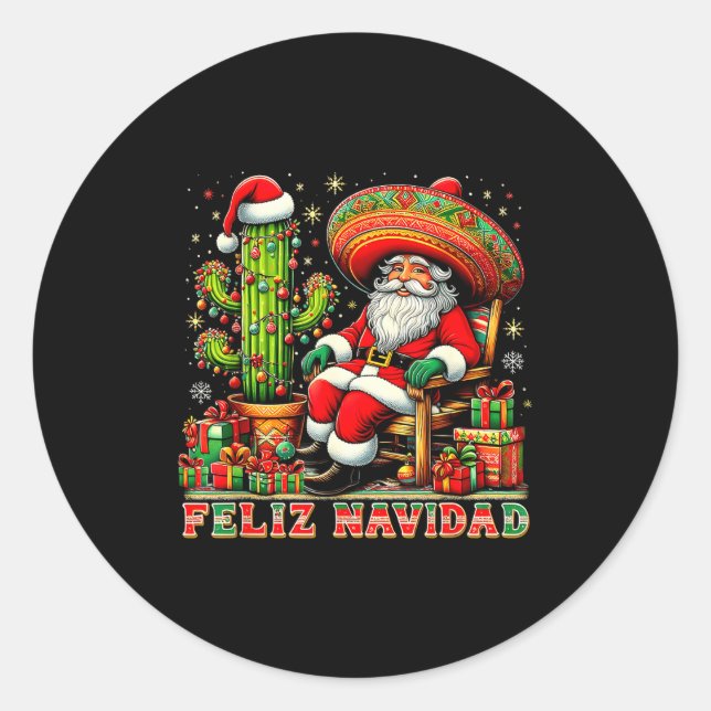 Adesivo Redondo Feliz Navidad Mexican Christmas Santa Sombrero Cac (Frente)