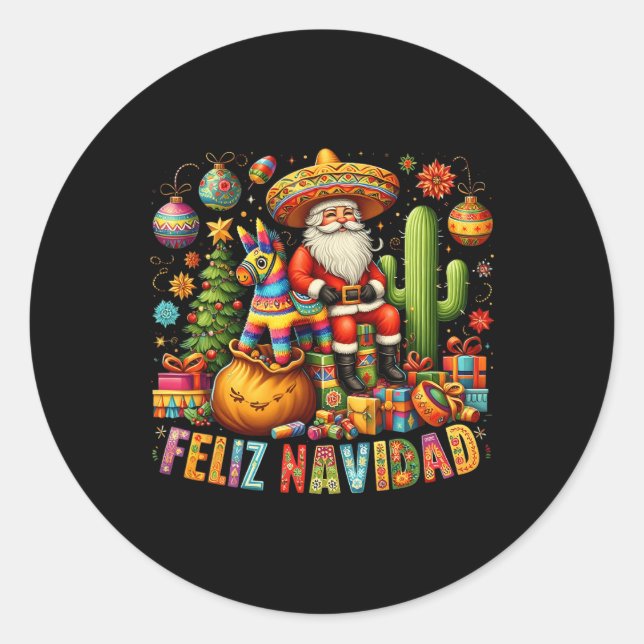 Adesivo Redondo Feliz Navidad Mexicana Engraçados Papais noeis De  (Frente)
