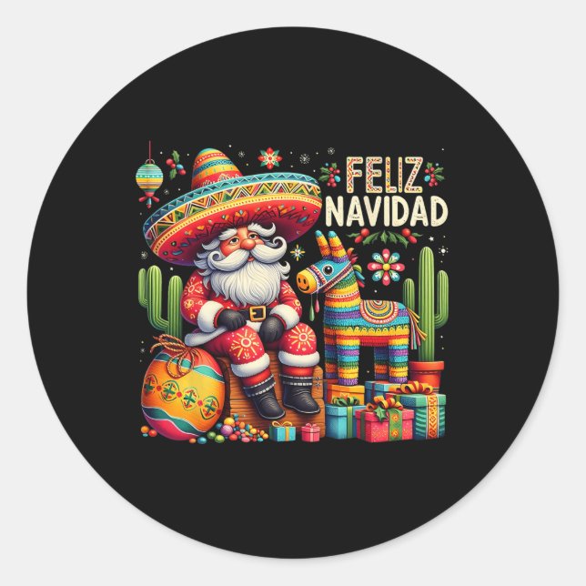 Adesivo Redondo Feliz Navidad Mexicana Engraçados Papais noeis De  (Frente)