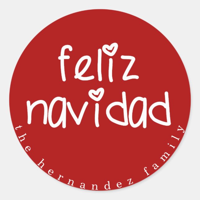 Adesivo Redondo Feliz Navidad - Natal Vermelho Personalizado (Frente)
