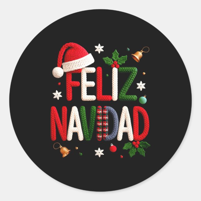 Adesivo Redondo Feliz Navidad Pajamas Spanish Mexican Christmas Bo (Frente)