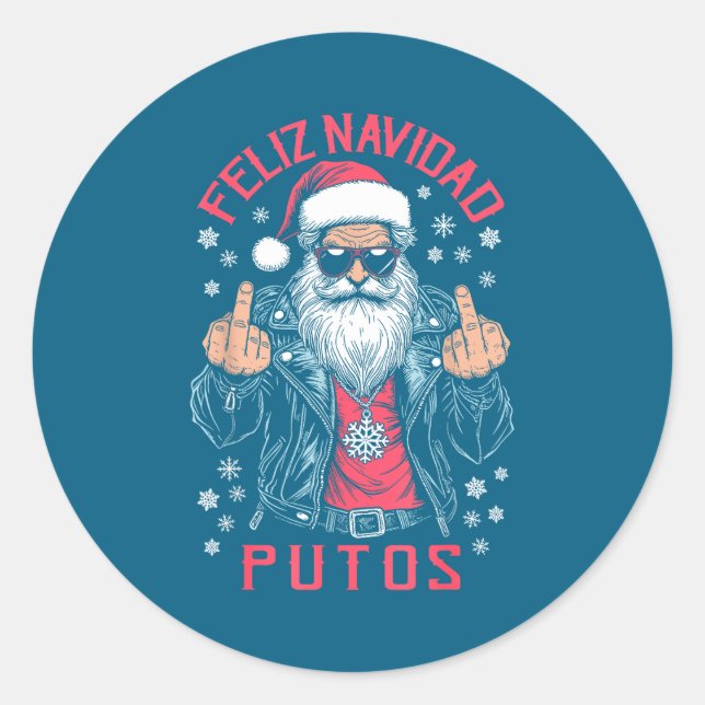 Adesivo Redondo Feliz Navidad Putos Funny Rude Spanish Santa Middl (Frente)