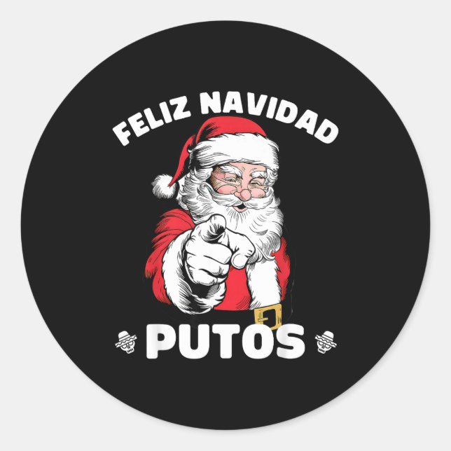 Adesivo Redondo Feliz Navidad Putos Shirt Merry Xmas Funny Santa  (Frente)