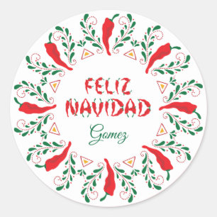 Adesivo Redondo Feliz Navidad Red Chile Pepper