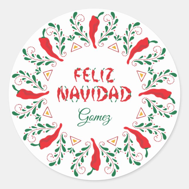 Adesivo Redondo Feliz Navidad Red Chile Pepper (Frente)
