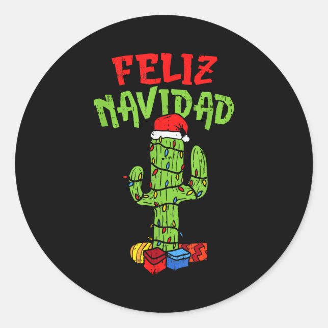 Adesivo Redondo Feliz Navidad Shirt Mexican Christmas Cactus Xmas  (Frente)