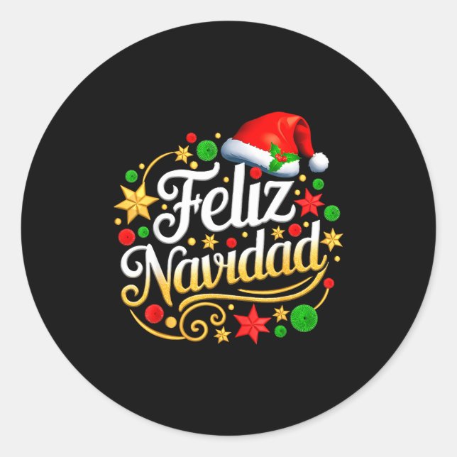 Adesivo Redondo Feliz Navidad Spanish Mexican Christmas Xmas Holid (Frente)