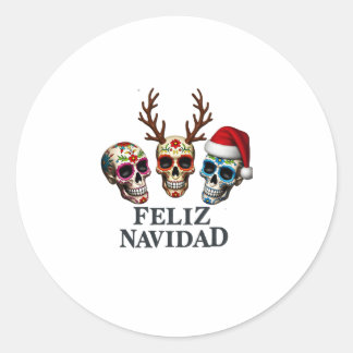 Adesivo Redondo Feliz Navidad Sugar Skulls Reindeer Santa Mexican