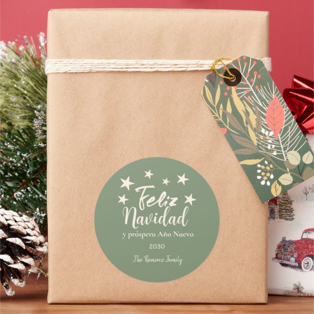 Adesivo Redondo Feliz Navidad y próspero Año Nuevo Holiday (Feriado)