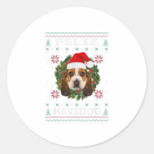 Adesivo Redondo Feliz Navidog Basset Hound Papais noeis Ha