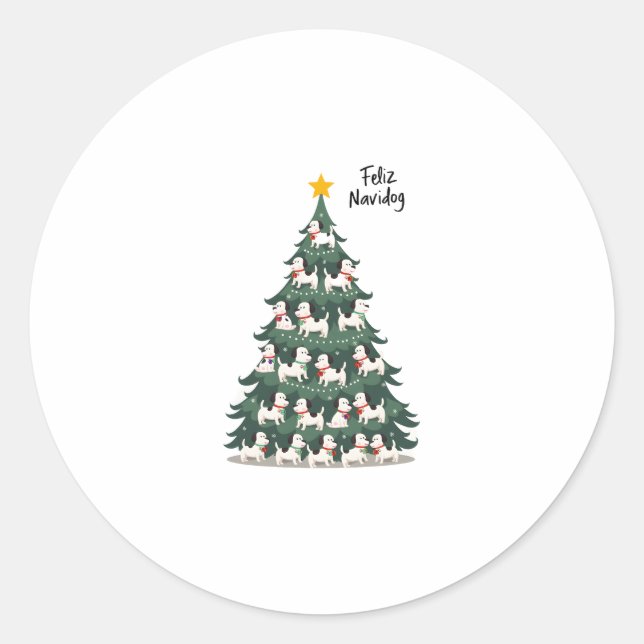 Adesivo Redondo Feliz Navidog Christmas Dog T-Shirt, Funny Cute Xm (Frente)