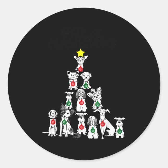 Adesivo Redondo Feliz Navidog Funny Christmas Dog Cute Xmas Tree D (Frente)