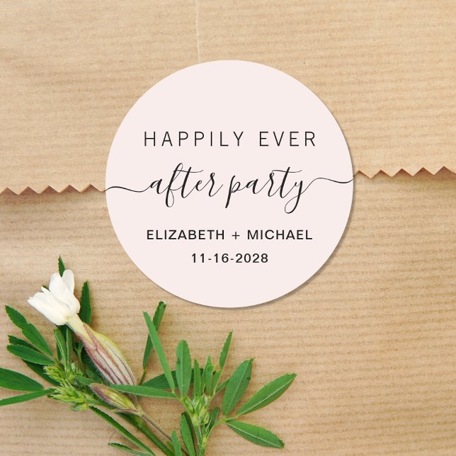 Adesivo Redondo Feliz Nunca Depois Da Recepção de casamento Rosa D (Criador carregado)