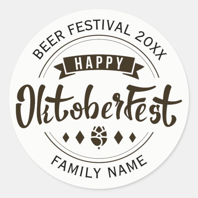 Adesivo Redondo Feliz Octoberfest Moderna Typografia Modelo 2 (Frente)