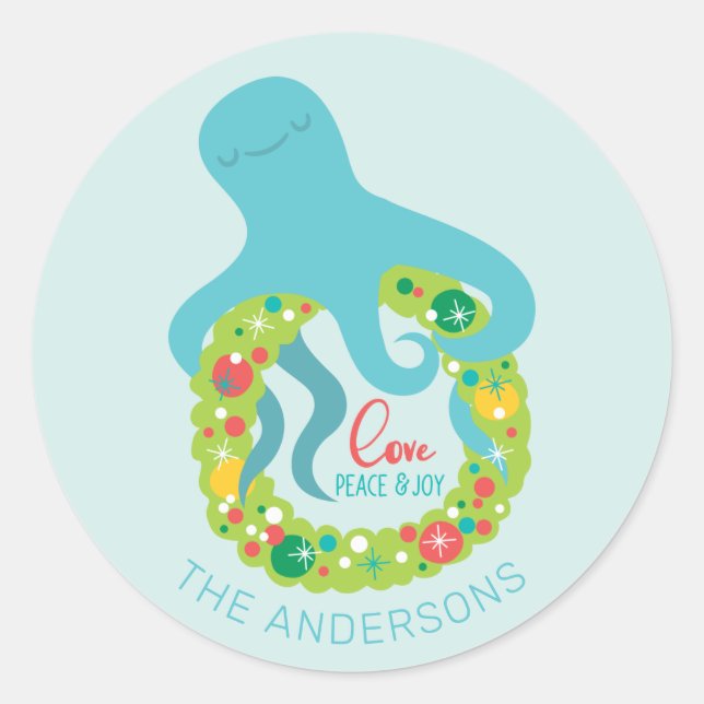 Adesivo Redondo Feliz Octopus Natal (Frente)