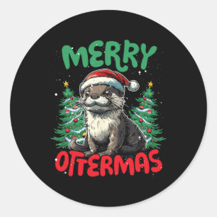 Adesivo Redondo Feliz Ottermas Engraçado Pato de Natal