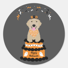 Adesivo Redondo Feliz Ouro de Halloween Retriever Spooky Ghost Boo