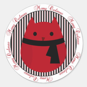 Adesivo Redondo Feliz Owlmas Red Black Christmas Sticker