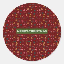 Adesivo Redondo Feliz Padrão de Natal Elegante
