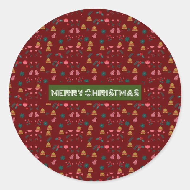 Adesivo Redondo Feliz Padrão de Natal Elegante (Frente)