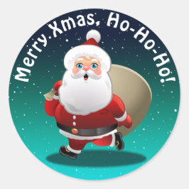 Adesivo Redondo Feliz Pai Natal Com Um Cheio De Presentes