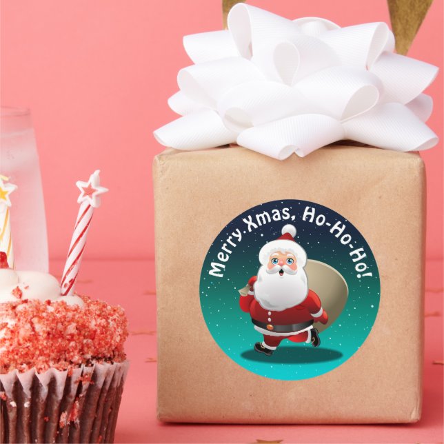 Adesivo Redondo Feliz Pai Natal Com Um Cheio De Presentes (Festa)