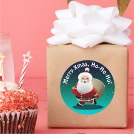 Adesivo Redondo Feliz Pai Natal Com Um Cheio De Presentes