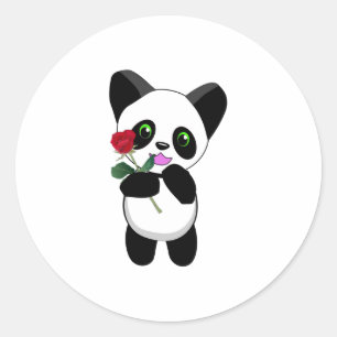 Adesivo Redondo Feliz Panda com um Rosa especial de amor só para v
