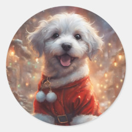 Adesivo Redondo Feliz Papai noel, Cão Feriado