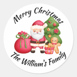 Adesivo Redondo Feliz Papai noel de Natal Impresso