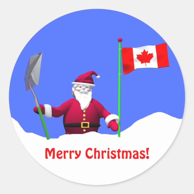 Adesivo Redondo Feliz Papai noel de Natal no Canadá (Frente)