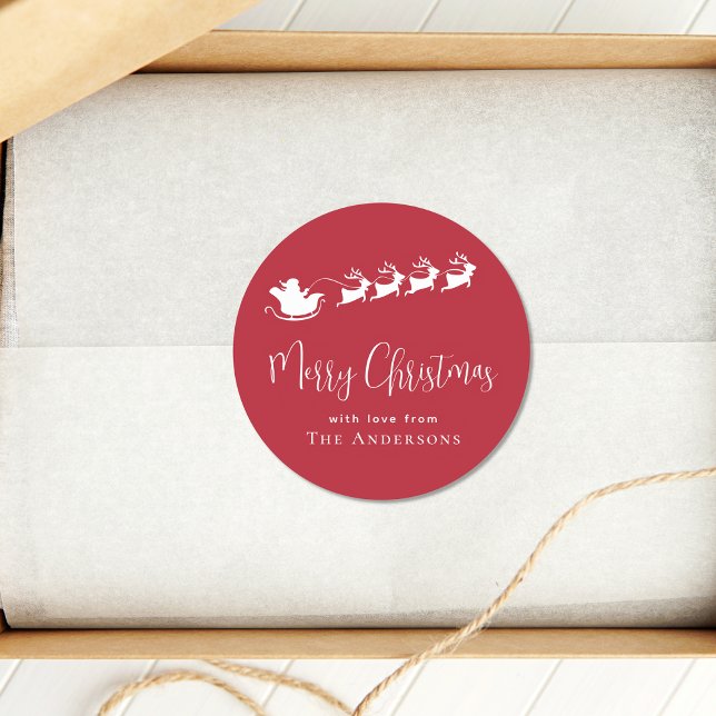 Adesivo Redondo Feliz Papais noeis de Natal Reindeer Red (Criador carregado)