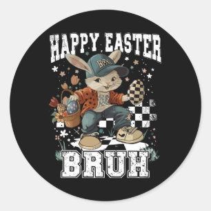 Adesivo Redondo Feliz Páscoa Bruh Bunny Skateboarding Crianças de