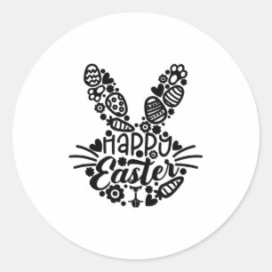 Adesivo Redondo Feliz Páscoa, Bunny Face Homens Mulheres Crianças
