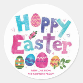 Adesivo Redondo Feliz Páscoa Floral Colorido Elegante