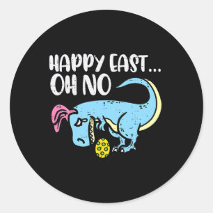 Adesivo Redondo Feliz Páscoa Oh Não Trex Ovo Dinossauro Divertido 