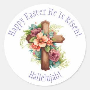 Adesivo Redondo Feliz Páscoa Religioso Ele Ressuscitou Hallelujah