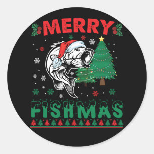 Adesivo Redondo Feliz Peixes Natal Peixe Pai Pescador Natal