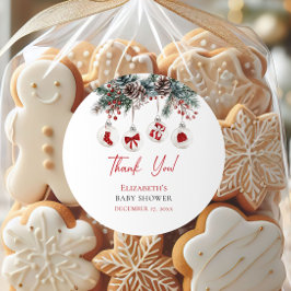 Adesivo Redondo Feliz Pequeno Chá de fraldas de Natal