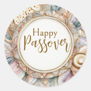 Adesivo Redondo Feliz Pessach Seder Pink Beige Ágata Mármore