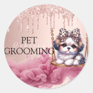 Adesivo Redondo Feliz Pet Family Pet Care & Grooming Monograma Tea