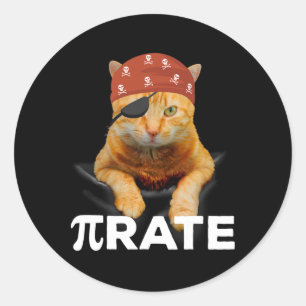 Adesivo Redondo Feliz Pi Day 3.14 Pi Símbolo Cat Pirate