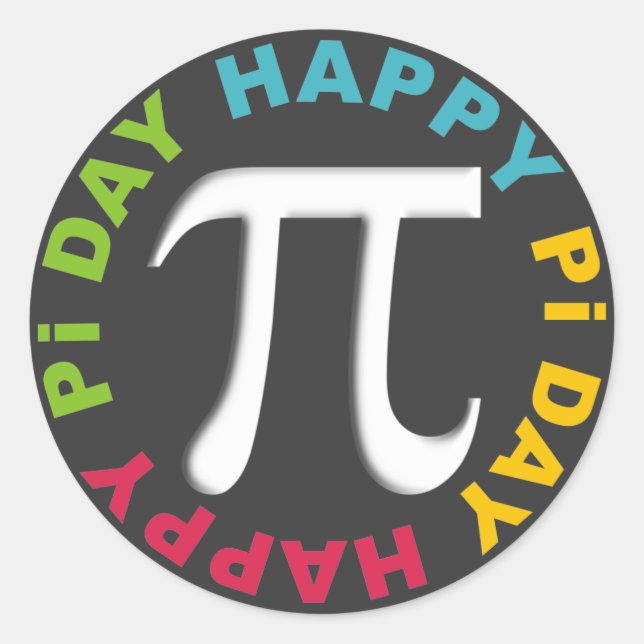 Adesivo Redondo Feliz Pi Day Vestir Cores Brilhantes (Frente)