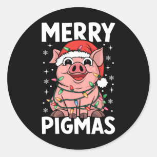 Adesivo Redondo Feliz Pigmas Engraçado Papais noeis De Natal Pig X