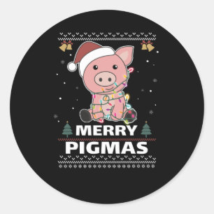 Adesivo Redondo Feliz Pigmas Engraçado Pig Natal Pun