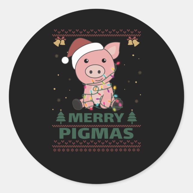 Adesivo Redondo Feliz Pigmas Engraçado Pig Natal Pun (Frente)
