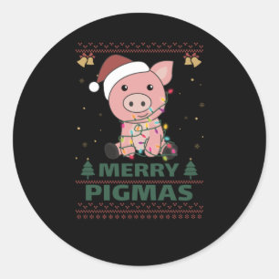 Adesivo Redondo Feliz Pigmas Engraçado Pig Natal Pun